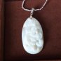 Antique Vintage Art Deco Silver Old Mother of Pearl Carved Pendant on Chain.