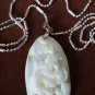 Antique Vintage Art Deco Silver Old Mother of Pearl Carved Pendant on Chain.
