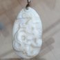 Antique Vintage Art Deco Silver Old Mother of Pearl Carved Pendant on Chain.