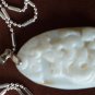 Antique Vintage Art Deco Silver Old Mother of Pearl Carved Pendant on Chain.