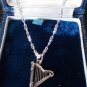 Vintage 1940-s 925 Sterling Silver Celtic Harp Pendant on Chain - 4.39 g