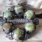 Vintage Large Signed Sol D'or Celtic Chunky Pewter Green Hardstone Brooch.