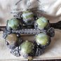 Vintage Large Signed Sol D'or Celtic Chunky Pewter Green Hardstone Brooch.