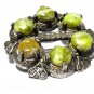 Vintage Large Signed Sol D'or Celtic Chunky Pewter Green Hardstone Brooch.