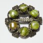 Vintage Large Signed Sol D'or Celtic Chunky Pewter Green Hardstone Brooch.