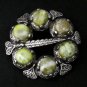 Vintage Large Signed Sol D'or Celtic Chunky Pewter Green Hardstone Brooch.