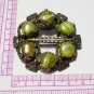 Vintage Large Signed Sol D'or Celtic Chunky Pewter Green Hardstone Brooch.