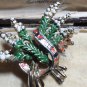 VINTAGE Exquisite Signed Goldtone Green/White/Red Enamel Lucky Heather BROOCH