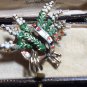 VINTAGE Exquisite Signed Goldtone Green/White/Red Enamel Lucky Heather BROOCH