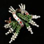VINTAGE Exquisite Signed Goldtone Green/White/Red Enamel Lucky Heather BROOCH