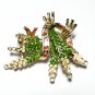 VINTAGE Exquisite Signed Goldtone Green/White/Red Enamel Lucky Heather BROOCH