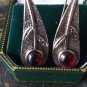 Vintage 1970-s Large Dangle Earrings with Garnet and Beautiful Ornament- 4.47g