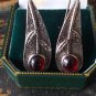Vintage 1970-s Large Dangle Earrings with Garnet and Beautiful Ornament- 4.47g