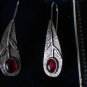 Vintage 1970-s Large Dangle Earrings with Garnet and Beautiful Ornament- 4.47g