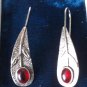 Vintage 1970-s Large Dangle Earrings with Garnet and Beautiful Ornament- 4.47g
