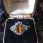 Antique Vintage 1950-s Amber and Zircon Sterling Silver RING Size UK R, US 8 3/4