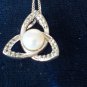 Vintage 1970-s Sterling Silver Beautiful Celtic Cultured Pearl Necklace on Chain