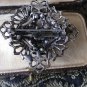 VINTAGE Pewter Black & Purple Crystal Stone Ornate Openwork BROOCH