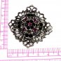 VINTAGE Pewter Black & Purple Crystal Stone Ornate Openwork BROOCH