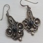 Antique Vintage Late Edwardian Sterling Silver 925 Black Onyx Dropper Earrings.