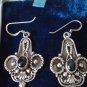 Antique Vintage Late Edwardian Sterling Silver 925 Black Onyx Dropper Earrings.