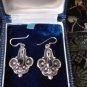 Antique Vintage Late Edwardian Sterling Silver 925 Black Onyx Dropper Earrings.