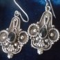 Antique Vintage Late Edwardian Sterling Silver 925 Black Onyx Dropper Earrings.