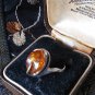 Vintage 1950-s Sterling Silver Amber Ring UK N, US 7 3/4 - Beautiful Design!