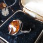 Vintage 1950-s Sterling Silver Amber Ring UK N, US 7 3/4 - Beautiful Design!