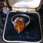 Vintage 1950-s Sterling Silver Amber Ring UK N, US 7 3/4 - Beautiful Design!