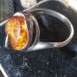 Vintage 1950-s Sterling Silver Amber Ring UK N, US 7 3/4 - Beautiful Design!