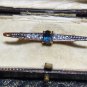 Vintage Small Gold Plated Graduated Clear Crsytal & Blue Glass Bar BROOCH.