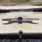 Vintage Small Gold Plated Graduated Clear Crsytal & Blue Glass Bar BROOCH.