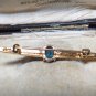 Vintage Small Gold Plated Graduated Clear Crsytal & Blue Glass Bar BROOCH.