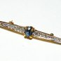 Vintage Small Gold Plated Graduated Clear Crsytal & Blue Glass Bar BROOCH.