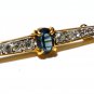 Vintage Small Gold Plated Graduated Clear Crsytal & Blue Glass Bar BROOCH.