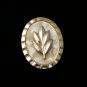 VINTAGE Oval Gold Western Germany Faux Mother of Pearl Raised Floral SCARF CLIP