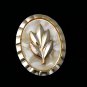 VINTAGE Oval Gold Western Germany Faux Mother of Pearl Raised Floral SCARF CLIP