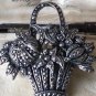 VINTAGE 1950-s Pewter Marcasite Basket of Flowers BROOCH - Very Beautiful!