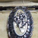 VINTAGE Oval Silvertone Eloxal Mother of Pearl Raised Floral SCARF CLIP - Pretty