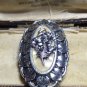 VINTAGE Oval Silvertone Eloxal Mother of Pearl Raised Floral SCARF CLIP - Pretty