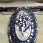 VINTAGE Oval Silvertone Eloxal Mother of Pearl Raised Floral SCARF CLIP - Pretty