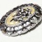 VINTAGE Oval Silvertone Eloxal Mother of Pearl Raised Floral SCARF CLIP - Pretty