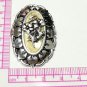 VINTAGE Oval Silvertone Eloxal Mother of Pearl Raised Floral SCARF CLIP - Pretty