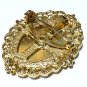 Vintage 1980-s Handmade Framed Red/Green Point/Embroidery Floral BROOCH