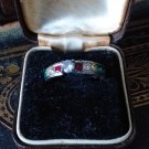 Vintage 1960-s Sterling Silver Multicolor Band Ring Size Uk P , US 7.5, 2.45g