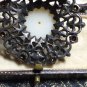 VINTAGE Pewter Ornate Scroll Frame Red Rhinestone & Faux Pearl Cabochon BROOCH