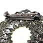 VINTAGE Pewter Ornate Scroll Frame Red Rhinestone & Faux Pearl Cabochon BROOCH