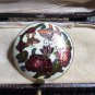 VINTAGE Handmade Goldtone Green/Pink Champleve Enamel Floral & Butterfly Brooch.