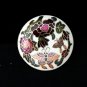 VINTAGE Handmade Goldtone Green/Pink Champleve Enamel Floral & Butterfly Brooch.